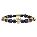 Bracciale di perle occhio di tigre blu con ciondolo corona oro e cordino intrecciato - Bracciale Singolo Corona Blu Oro (ZJ13249)