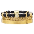 Set di tre braccialetti punk hip hop con corona dorata e bracciale con numeri romani uomo - Set Tre Pezzi Corona Numeri Romani Nero Oro (ZJ13251)