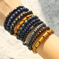 Heren retro meerlaagse armbandenset met blauwe steen, lavasteen en houten kralen - Multi-Materiaal Gelaagde Set (ZJ13316)
