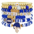 Detail eines Football-Armband-Sets mit Game-Day-Perlen und Helm-Anhänger - Royalblau Weiß Gold Game Day Set (ZJ13322)
