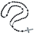 Macro shot of tiger eye and black beads on a religious cross necklace for men - Classic Black Style (ZJ13317)