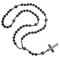 Religious men's necklace with tiger eye beads, volcanic rock, and a silver cross pendant - Lava Tiger Eye Style (ZJ13318)
