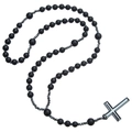 Close-up of religious cross pendant with matte black beads and hematite stones necklace - Matte Black Hematite Style (ZJ13319)