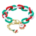 Christmas charm bracelet with Santa Claus and tree pendants in festive red and green - Santa Claus Christmas Tree Patchwork Chain (ZJ13463)