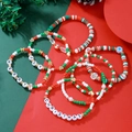 Christmas beaded bracelet set with Santa and snowman charms in festive red and green - Merry Joy Christmas Multi-Layer Clay Set (ZJ13467)
