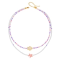 Bohemian multilayer seed bead necklace featuring white turtle and pink starfish charms - Double Layer Turtle Starfish Style (ZJ14685)