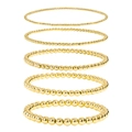 Set de 5 pulseras elásticas con cuentas bañadas en oro de 18K de varios tamaños - Estilo de Tamaño Degradado de Cuentas Doradas (ZJ13457)