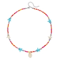 Bohemian multi-layer colorful beaded necklace with shell and starfish charms on white background - Multicolor Shell Starfish Style (ZJ14687)