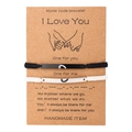 Adjustable Morse code braided cord bracelets with stainless steel heart for couples - Morse Code Heart Splicing Style (ZJ13448) / Pink and Black Pair