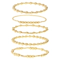 Five-piece 18k gold plated beaded stretch bracelet set with polished round beads - Gold Round Bead Assortment (ZJ13458)
