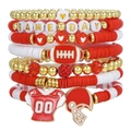 Mehrlagiges Game Day Armband-Set mit rot-weißen Tonperlen und Sport-Anhängern - Rot Weiß Gold Set (ZJ13408)