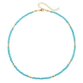 Bohemian multilayer turquoise seed bead necklace with gold accents and seashell charms - Sky Blue Gold Spaced Style (ZJ12739)