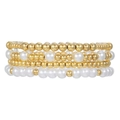 Conjunto de pulseras de cuatro capas con cuentas doradas y perlas blancas de imitación - Estilo de Apilamiento Bohemio de Perlas Doradas (ZJ13235)