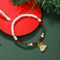 Christmas beaded bracelet with gold rhinestone double bell charms and red green crystals - Rhinestone Double Bell Bow Style (ZJ11621)