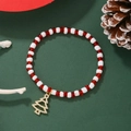 Christmas beaded bracelet with red and white beads and a sparkling golden Xmas tree charm - Rhinestone Christmas Tree Style (ZJ11620)
