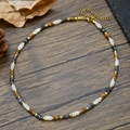 French style bohemian beaded necklace with natural stone beads and gold spacers on wood - Multicolor Patchwork Marble Pattern Style (ZJ13669)