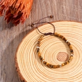 Adjustable tiger eye stone beaded woven bracelet with silver metal spacers for women - Tiger Eye Brown Yellow Beaded Bracelet (ZJ13524)