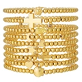 10-piece gold CCB beaded stackable bracelet set with moon, cross and shell pendants - Gold Ten-piece Multi-pendant Assortment (ZJ13741)