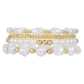 Bohemian four-layer gold bead and white faux pearl elastic bracelet set for women - White Gold Irregular Bead Assortment (ZJ13238)