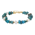 Pulsera de lapislázuli y perlas con cuentas doradas y cierre de acero - Estilo Apatita Azul Claro (ZJ16252)