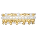 Multi-layer stretch bracelet set with white faux pearls and golden beads - White Gold Color-block Four-piece Assortment (ZJ13236)