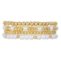Four-layer gold bead and white pearl beaded stretch bracelet set for women - White Gold Faux Pearl Four-piece Assortment (ZJ13235)