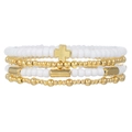 Bohemian CCB beaded stackable bracelet set with golden cross charm in white gold finish - White Gold Pendant Four-piece Assortment (ZJ13234)