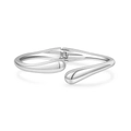 Polished silver spring-loaded open cuff bracelet with minimalist teardrop ends for women - Silver Polished Teardrop Design (ZJ13838)