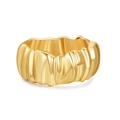 Macro detail of golden wave textured cuff bracelet with polished interior and glossy finish - Gold Ripple Textured Ring (ZJ13831)
