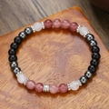 Bracciale in pietra naturale con quarzo fragola e ciondoli in metallo vintage - Stile Filigrana Ossidiana Quarzo Fragola (ZJ13842)