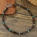 Boho-Halskette für Herren mit Kokosnuss-Holzperlen und blaugrünem Stein-Anhänger - Braun Schwarz Blau Grün Holzrohr Stil (ZJ14809)
