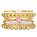 Bohemian 7-piece multi-layer stretch bracelet set with golden beads and pink cross charm - Pink Cross Pearl Assortment (ZJ13880)