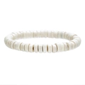 Pulsera elástica minimalista de cuentas blancas planas con textura de piedra natural - Estilo Blanco Roto (ZJ13751)