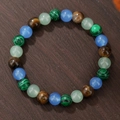 Multicolor kralenarmband met tijgeroog en malachiet stenen op getextureerde basis - Malachiet Tijgeroog Mix (ZJ14160)