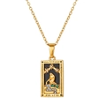 Gold plated stainless steel The Star tarot card rectangle necklace with black enamel inlay - Black Star Style (ZJ13937)