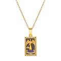 Golden tarot Temperance card rectangular pendant necklace with blue and white zircons - Temperance Style (ZJ13945)
