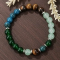 Elastische kralenarmband met kleurrijke tijgeroog, groene agaat en blauwe apatietstenen - Blauw Apatiet Groene Agaat (ZJ14162)