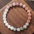 Elastische kralenarmband met kleurrijke natuursteen in witte roze en groene kralen - Roze Groen Witte Steen (ZJ14168)