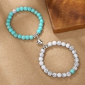 Magnetic heart couple bracelets with blue and white turquoise beads for matching style - Blue and White Texture Heart Style (ZJ14075)