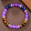 Kralenarmband met amethist lapis lazuli tijgeroog en goudkleurige kristallen spacers - Amethist Lapis Lazuli Tijgeroog Strass Tussenstuk Stijl (ZJ14536)