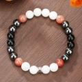 Bracciale elastico con perline di ossidiana e occhio di tigre su fondo in legno - Stile Distanziatore in Metallo Bianco Arancione Nero (ZJ14539)