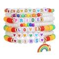 Rainbow clay bead bracelet set with love wins heart pendant for Pride fashion - 7-Piece Pride Love Wins Letter Beads Style (ZJ14138)