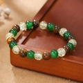 Natuursteen kralenarmband met aventurijn groen en tijgeroog kralen met houttextuur - Smaragd Tijgeroog Ijs Kraak Textuur Stijl (ZJ14021)