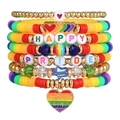 Stackable rainbow bead bracelet set with heart charms and Pride themed lettering - 7-Piece Happy Pride Colorful Mixed Beads Style (ZJ14207)