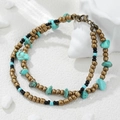 Bracelet de cheville bohème double rang avec pierres turquoise et perles ethniques - Style Double Couche Turquoise (ZJ14204)