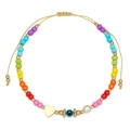 Regenboog kralenarmband met gouden hart, boze oog bedeltje en verstelbaar koord - Regenboog Seed Kralen & Boze Oog Stijl (ZJ15104)