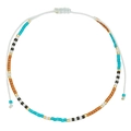 Detail van bohemien kralenarmband met turquoise en gouden kralen op wit koord - Wit Touw Multicolor Kralen Gouden Buis Stijl (ZJ15103)