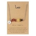 Silver Leo zodiac necklace featuring colorful raw stones and engraved pendant on card - Leo (ZJ13729)