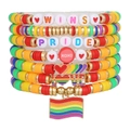 Rainbow clay bead bracelet set with heart pendant and LOVE letter beads - 7-Piece Rainbow Flag Pride Wins Letter Beads Style (ZJ14139)