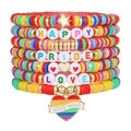 Rainbow Heishi bead stacking bracelet set with LOVE WINS heart charm and gold accents - 7-Piece Happy Pride Love Heart Pendant Style (ZJ14141)